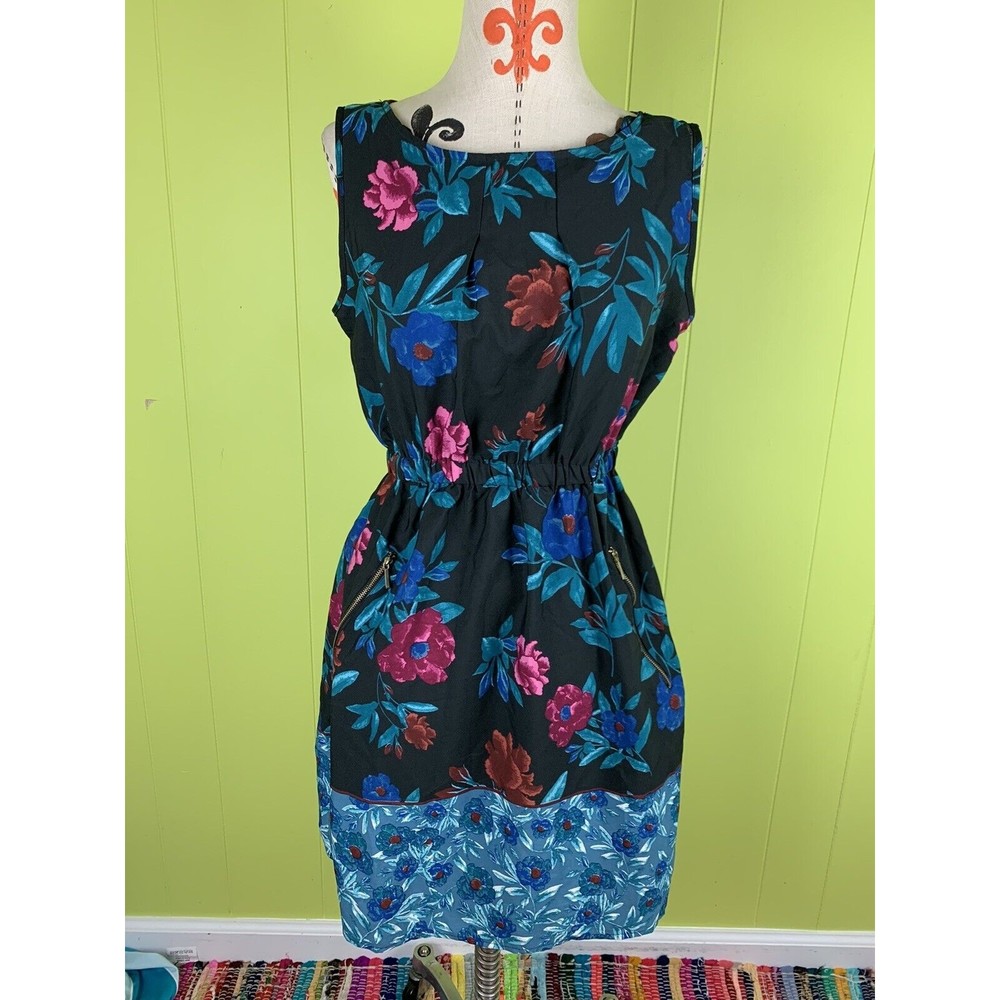 Speed Control New York Women's Black Floral Sleeveless Dress Sz S Elastic Waist